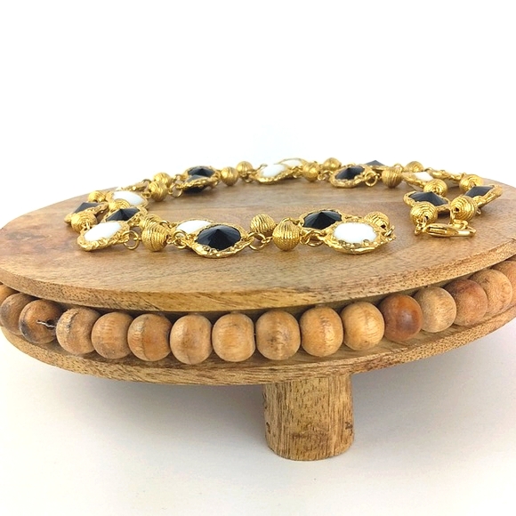 Black, White & Gold Beaded Matinee Necklace - Picture 3 of 5